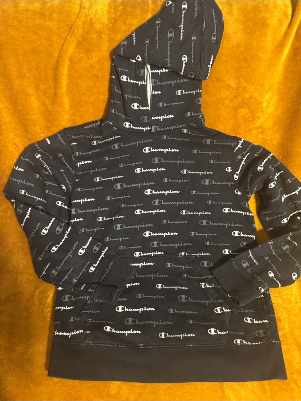 Champion Black Logo Allover Pullover Hoodie
